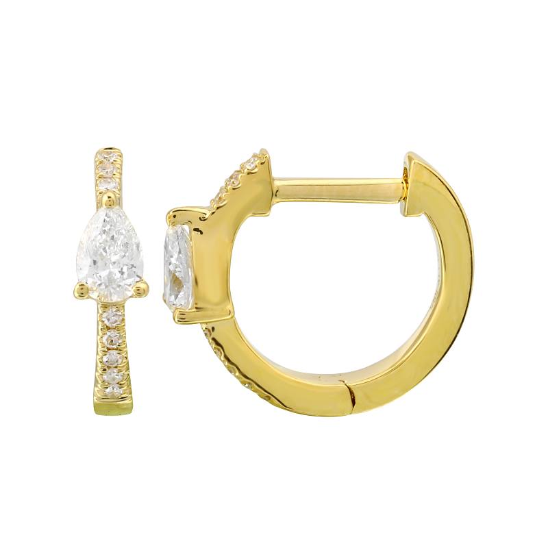 Gold Pear Diamond Huggie Earrings