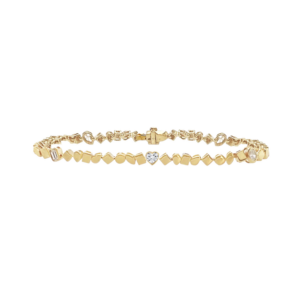 Multi Shape Five Diamond Golden Bracelet