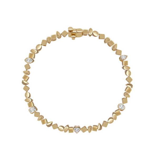 Multi Shape Five Diamond Golden Bracelet