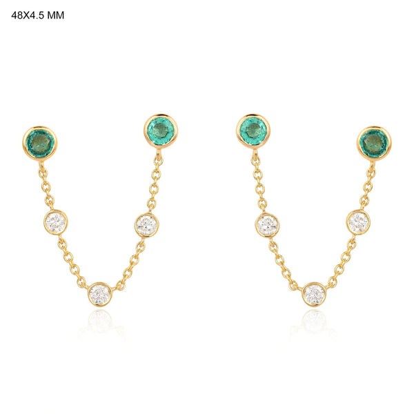 Emerald and Diamond Bezel Connecter Earring/Single