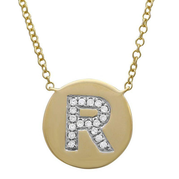 Gold Circle with Diamond Initial Necklace
