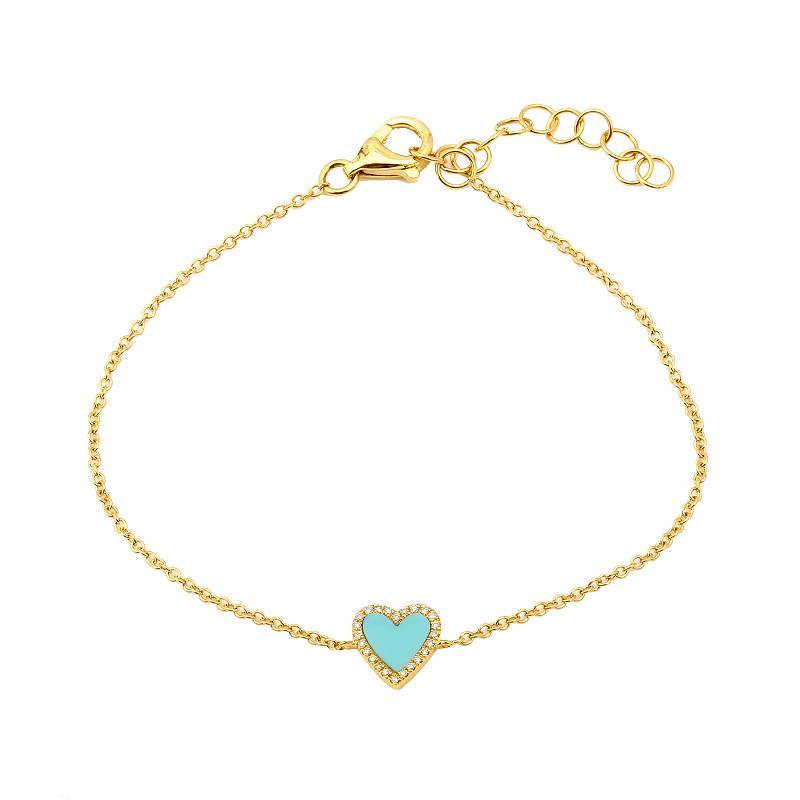 Small Turquoise and Diamonds Heart Bracelet