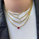 Solitaire Ruby Heart Cuban Chain Necklace