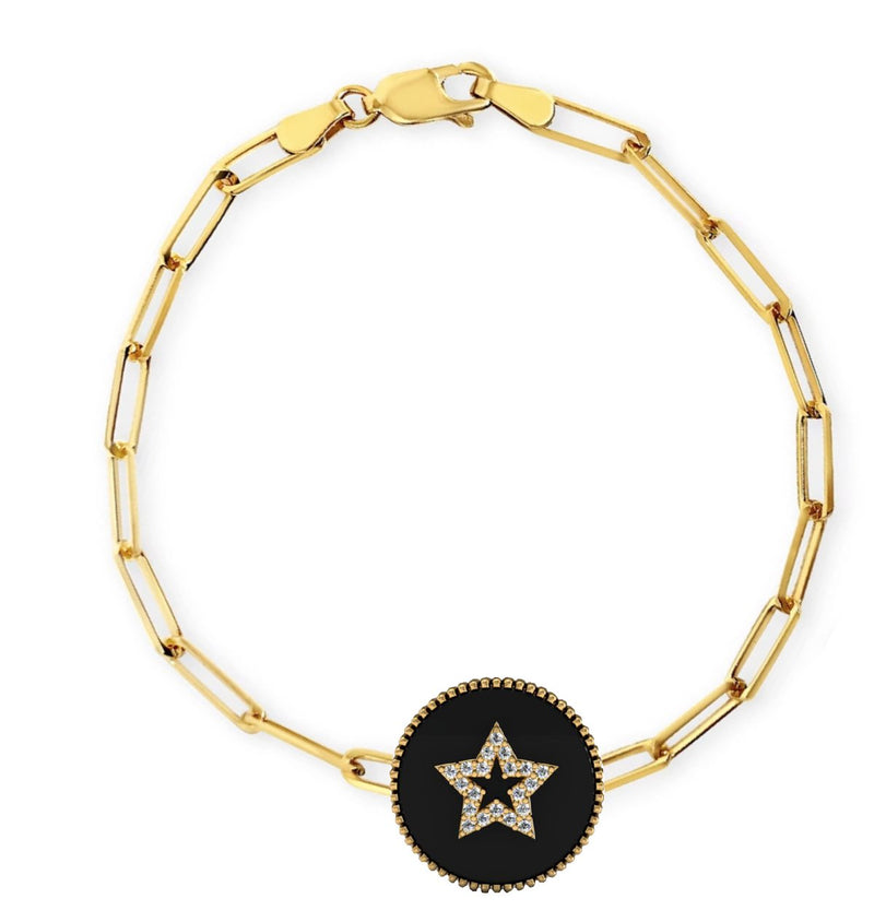Onyx & Diamond Star Charm Paper Clip Bracelet