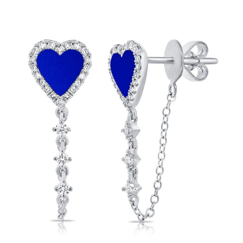 Diamonds and Lapiz Lazuli Heart Earrings