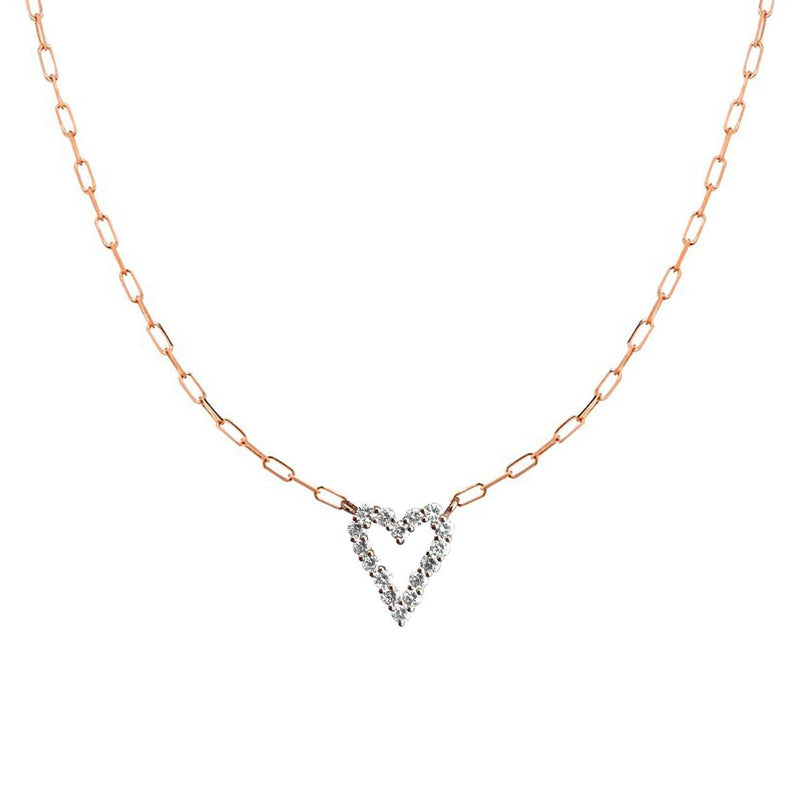 Diamond Heart Paper Clip Necklace