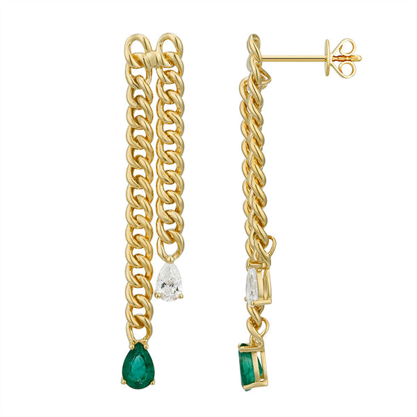 Emerald and Diamond Double Cuban Drop Earrings