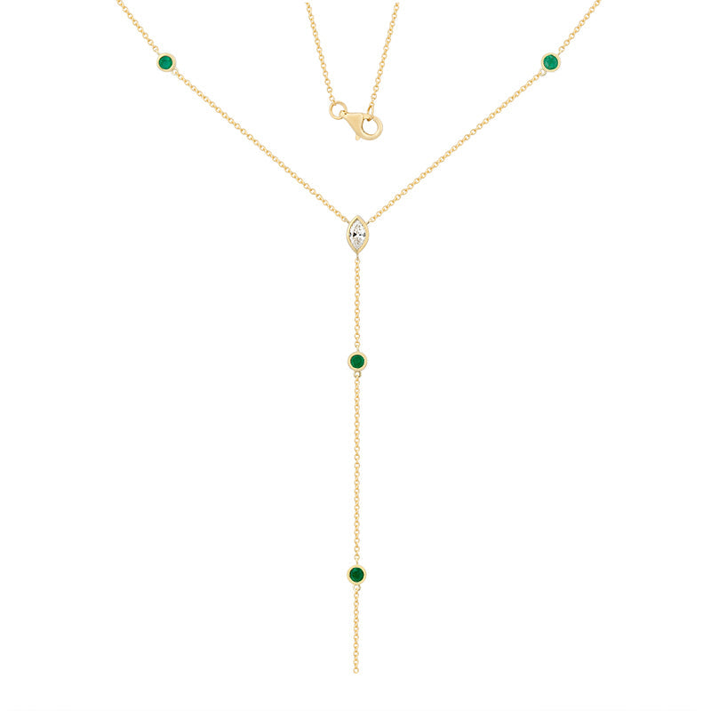 Marquise and Gem Lariat Necklace