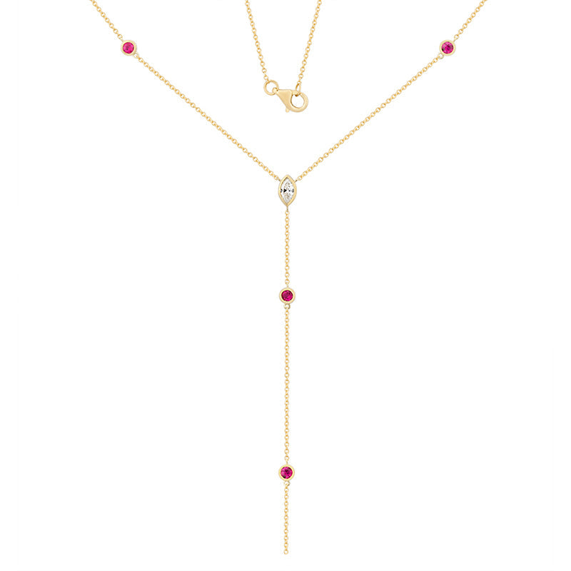 Marquise and Gem Lariat Necklace