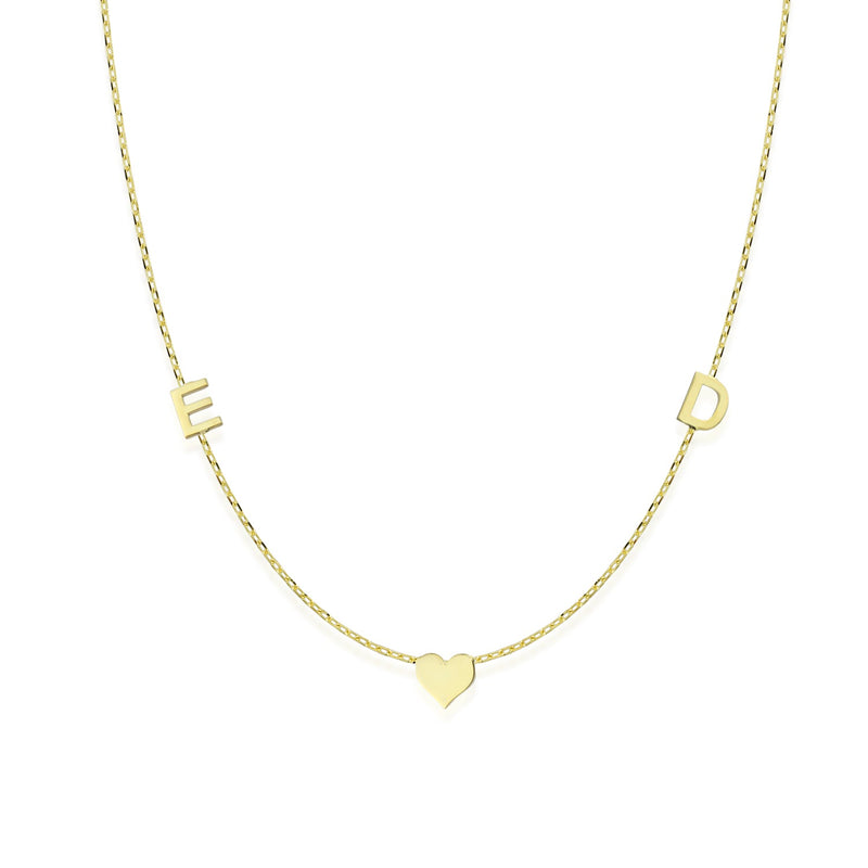 Gold Initials and Heart Necklace