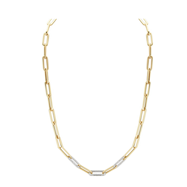 Two Tone Triple Diamond Link Paperclip Necklace