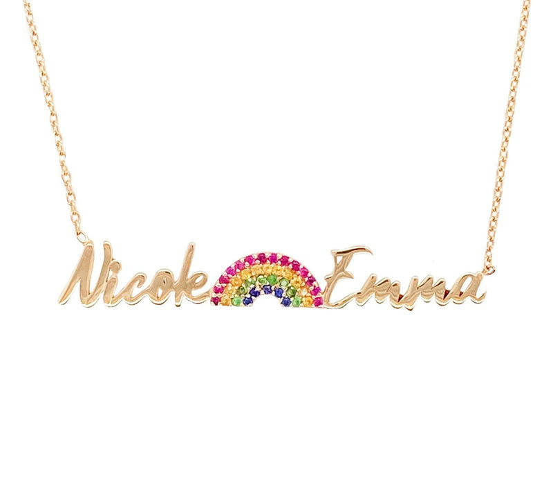 Gold Names and Gemstone Rainbow Necklace