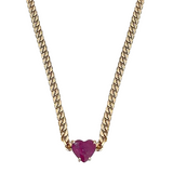 Solitaire Ruby Heart Cuban Chain Necklace