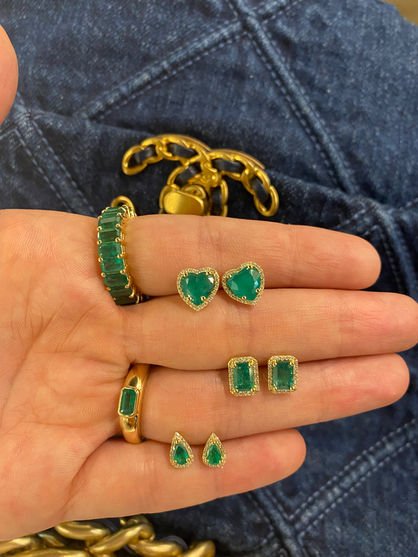 Pear Emerald Diamond Stud