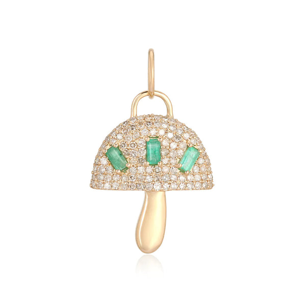 Diamond Pave Mushroom with Emerald Baguettes Charm
