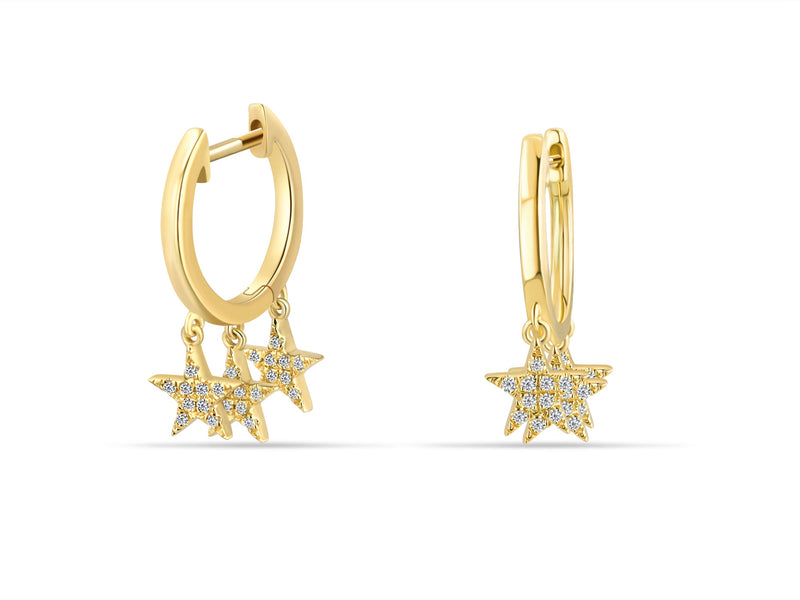 Diamond Stars Drop Huggie Earrings