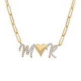 Pave Initials and Gold Charm Necklace