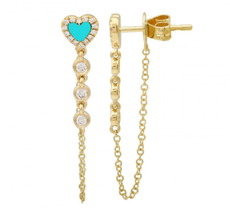 Gemstone Heart and Diamond Bezel Chain Piercing