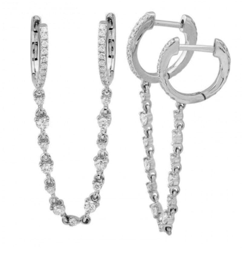 Double Huggie Diamond Chain Earring