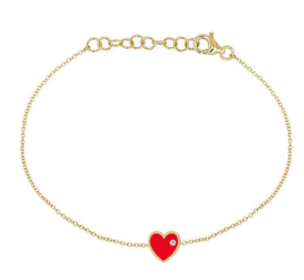 Red Heart Chain Bracelet w/ Diamond