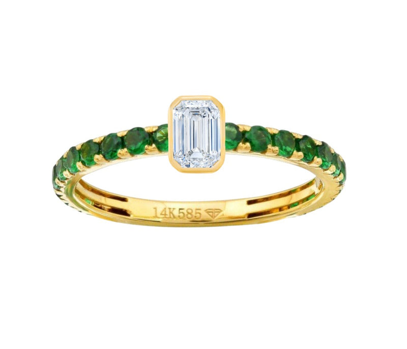 Gemstone Band Ring with Center Emerald
