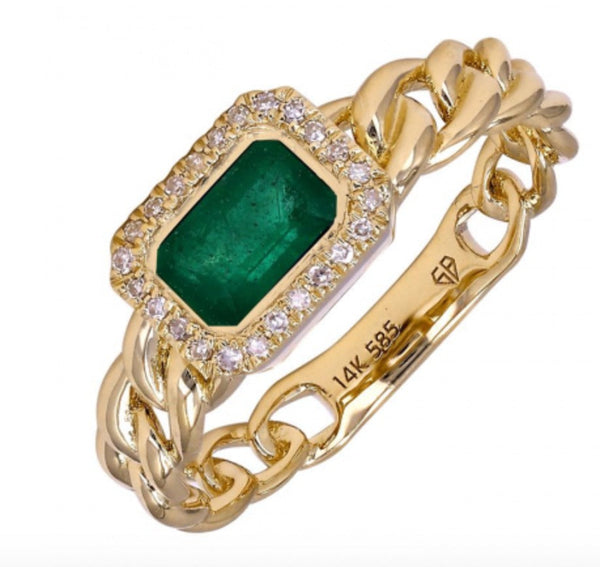Emerald Cut Emerald Cuban Link Chain Ring