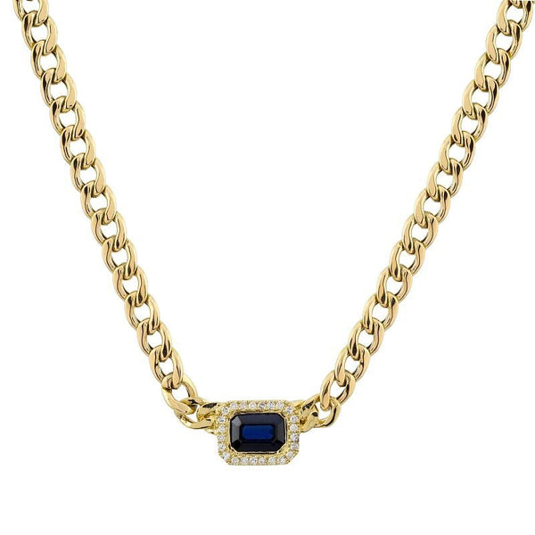 Emerald Cut Gemstone Cuban Link Chain Necklace