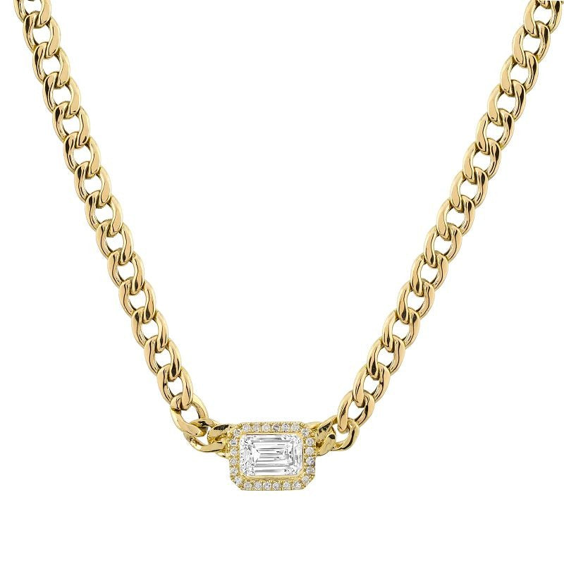 Emerald Cut Gemstone Cuban Link Chain Necklace