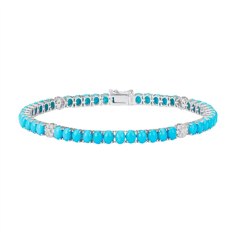 Large Turquoise and Diamond Tennis Bracelet
