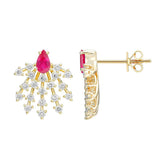 Modern Gemstone and Diamond Cluster Earrings