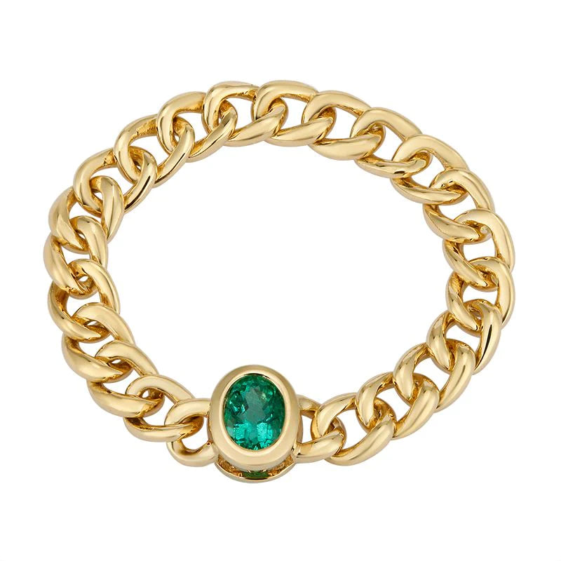 Bezel Gemstone Cuban Chain Ring