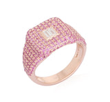Pink Sapphire with Baguette Signet Ring