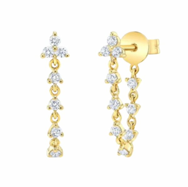 Diamond Trio Connected Earring With Tennis Chain