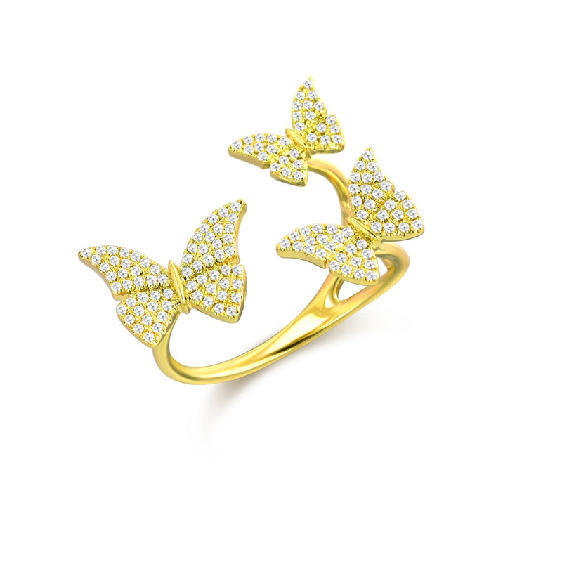Diamond Pave Three Butterfly Ring