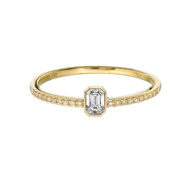 Gemstone Center Diamond Band Ring
