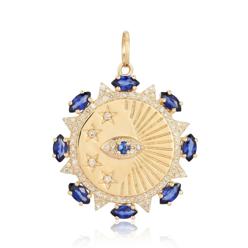 Evil Eye and Star With Blue Sapphire Medallion Charm