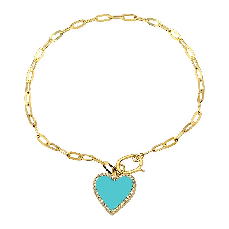 Gemstone Diamond Heart Paper Clip Bracelet